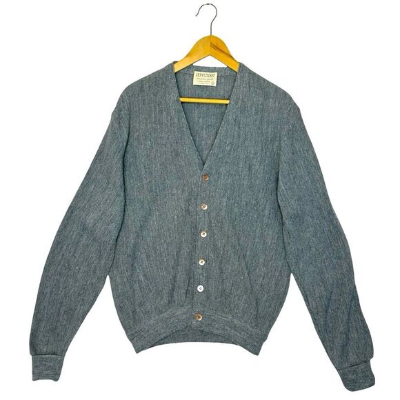 JEFFLINKS Gray Vintage Acrylic V-Neck Button Cardigan Size Large - Picture 1 of 11